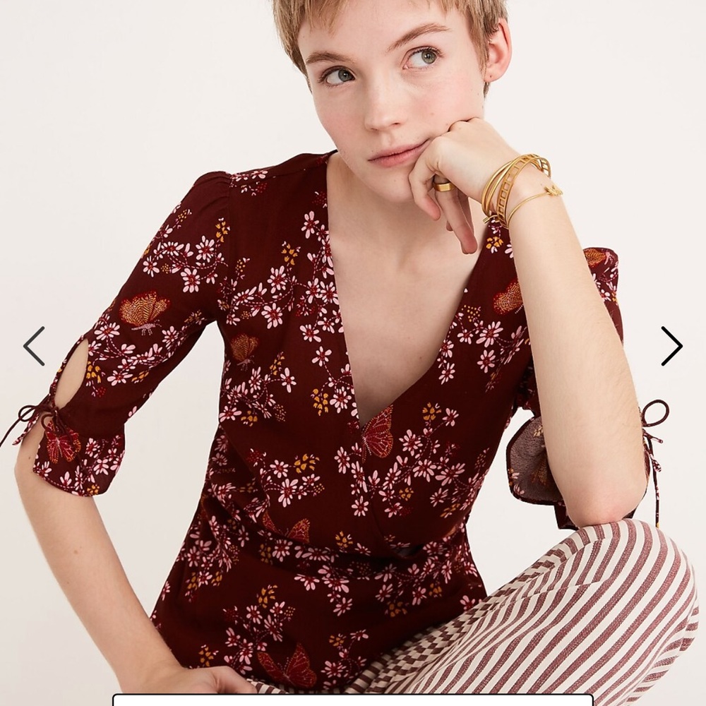 Madewell tie sleeve, wrap, peplum blouse